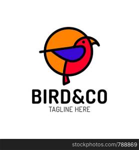 bird logo design with circle shape concept template with linear concept style. vector illustration of bird pigeon in outline, monoline style.