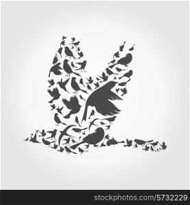 Bird made of birds. A vector illustration