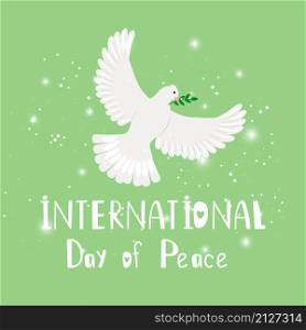 Bird of peace. Symbol of christmas or wedding, pigeon of hope with olive branch, vector illustration concept of international day of peace. Bird of peace