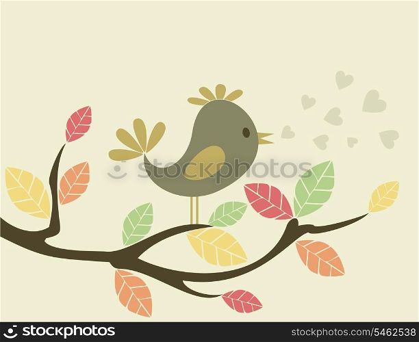 Bird on a tree3. The bird sits on a tree and sings. A vector illustration