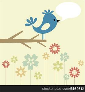 Bird on a tree4. The blue birdie on a branch speaks. A vector illustration