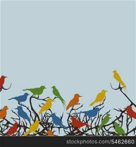 Bird on a tree7. The flight of birds sits on tree branches. A vector illustration