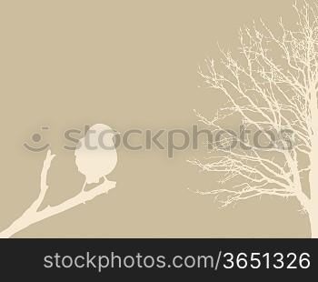 bird on branch on brown background, vector illustration