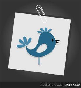 Bird on sheet. Blue bird on a sheet of paper. A vector illustration