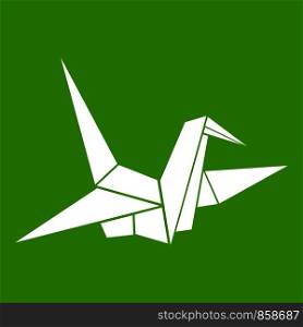 Bird origami icon white isolated on green background. Vector illustration. Bird origami icon green