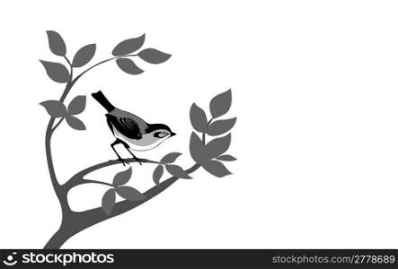 bird silhouette on wood branch, vector illustration
