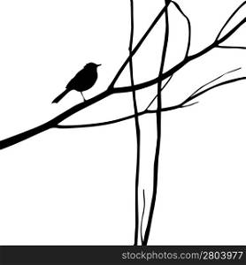bird silhouette on wood branch, vector illustration