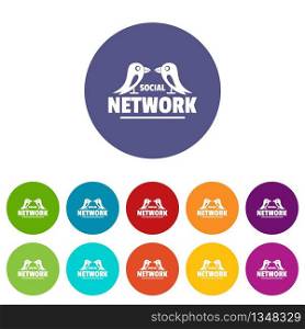 Bird social network icons color set vector for any web design on white background. Bird social network icons set vector color
