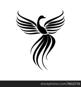 Bird symbol of peace isolated graceful peacock or swan. Vector monochrome silhouette of feathered fowl. Peacock or swan isolated black silhouette