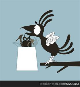 Bird with a package with purchases. A vector illustration
