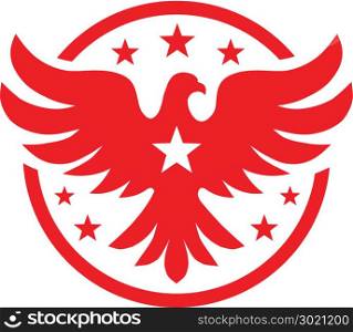 Bird with circle and stars vector logo