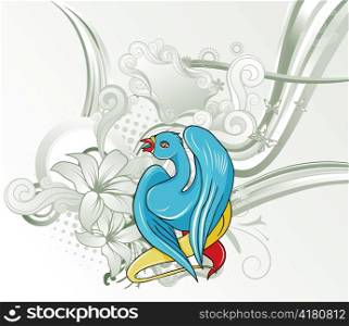 bird with floral and butterflies vector illustration