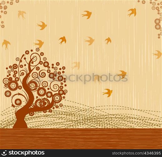 bird with tree vector illustration