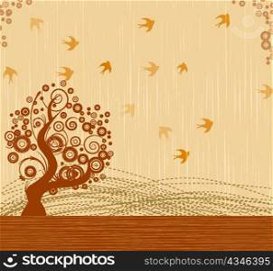 bird with tree vector illustration