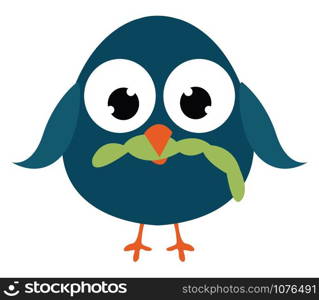 Bird with worm, illustration, vector on white background.