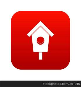 Birdhouse icon digital red for any design isolated on white vector illustration. Birdhouse icon digital red
