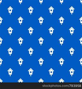 Birdhouse pattern repeat seamless in blue color for any design. Vector geometric illustration. Birdhouse pattern seamless blue