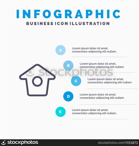 Birdhouse, Tweet, Twitter Line icon with 5 steps presentation infographics Background