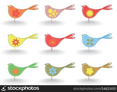 Birdie. Set of small cheerful birdies. A vector illustration