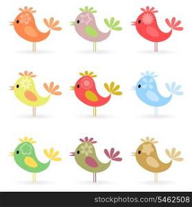 Birdie2. Set of small cheerful birdies. A vector illustration
