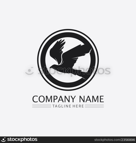 Birds and swallow dove logo design and vector animal wings and flying bird