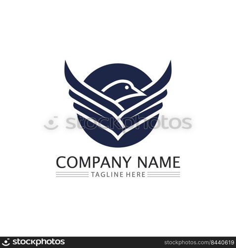 Birds and swallow dove logo design and vector animal wings and flying bird