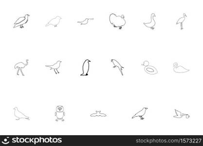 Birds black color set outline style vector illustration. Birds black color set outline style image