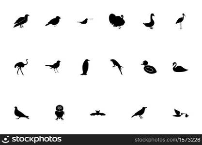 Birds black color set solid style vector illustration. Birds black color set solid style image