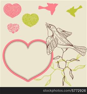 Birds flower and hearts concept. Vector illustration.. Birds flower and hearts concept. Vector illustration