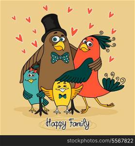 Birds happy family together embracing vector illustration