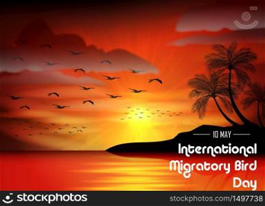 Birds migratory day of silhouettes bird on sunset background.Vector