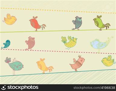 birds on wire vector illustration