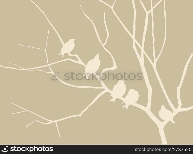 birds silhouette on brown background, vector illustration
