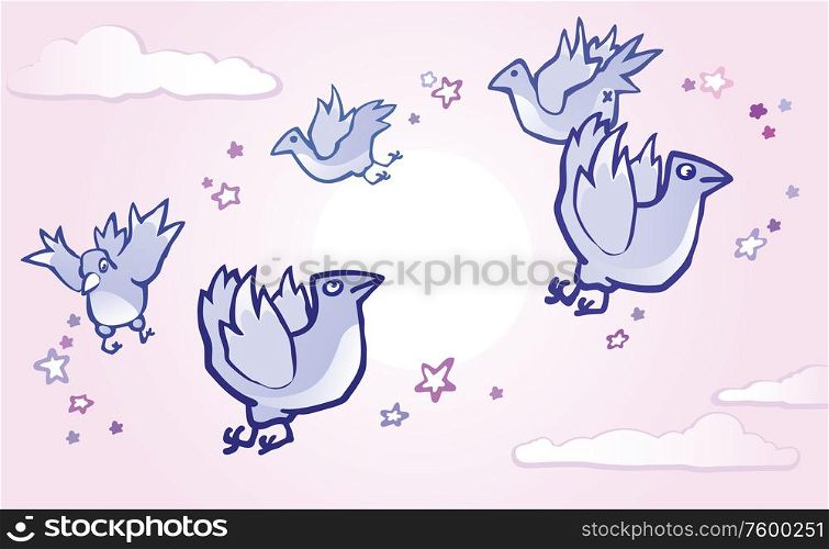 Birds. The group of an abstract birds are flying in a circle trajectory.Editable vector EPS v9.0.