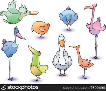 Birds. The set of the funny cartoon vector birds.Editable vector EPS v9.0 .