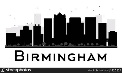 Birmingham City skyline black and white silhouette. Vector illustration. Simple flat concept for tourism presentation, banner, placard or web site. Business travel concept. Cityscape with famous landmarks