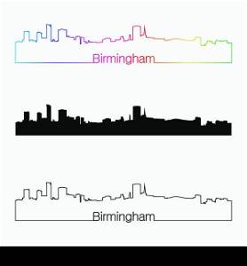 Birmingham skyline linear style with rainbow in editable vector file