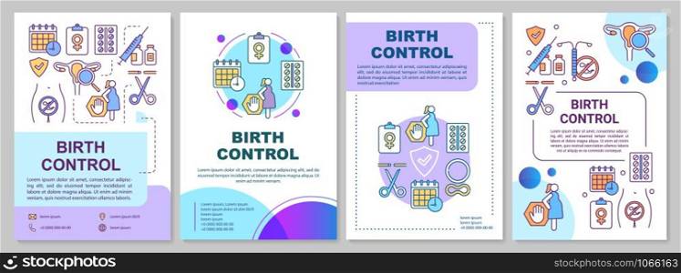 Birth control brochure template. Contraception methods. Flyer, booklet, leaflet print, cover design with linear illustrations. Vector page layouts for magazines, annual reports, advertising posters