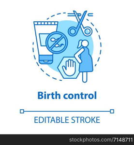 Birth control concept icon. Pregnancy prevention idea thin line illustration. Contraception, reproductive system, fertility. Female healthcare vector isolated outline drawing. Editable stroke