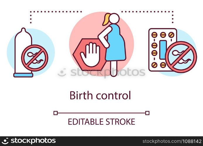 Birth control concept icon. Protected sex idea thin line illustration. Contraception, pregnancy prevention. Reproductive system, fertility. Healthcare vector isolated outline drawing. Editable stroke