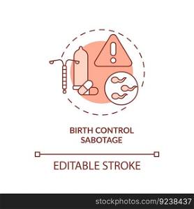 Birth control sabotage red concept icon. Family abuse. Unwanted pregnancy. Reproductive choice. Human right abstract idea thin line illustration. Isolated outline drawing. Editable stroke. Birth control sabotage red concept icon