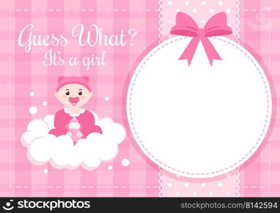 Birth Photo is it a Girl with a Baby Image and Pink Color Background Cartoon Illustration for Greeting Card or Signboard