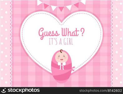 Birth Photo is it a Girl with a Baby Image and Pink Color Background Cartoon Illustration for Greeting Card or Signboard