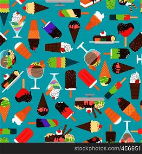 Birthday background. Ice cream and sweets vector blue seamless pattern. Ice cream and sweets Birthday background