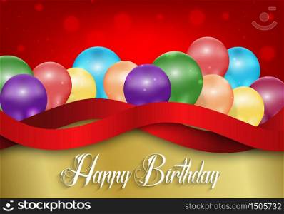 Birthday background with color balloons on red bokeh background.Vector