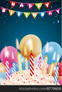 Birthday background with colorful candle and light 