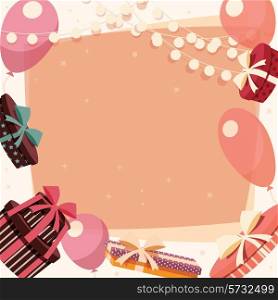 Birthday background with presents and balloons, vector illustration