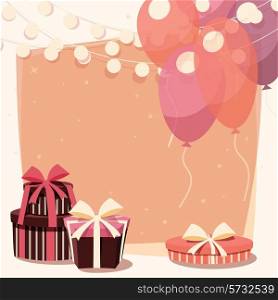 Birthday background with presents and balloons, vector illustration