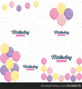 Birthday banner with frame and hand-drawn cartoon watercolor balloons symbolizing a birthday party design suitable for holiday greeting cards and birthday invitations