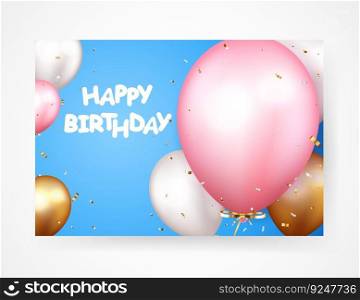 Birthday banner with gold confetti and balloons